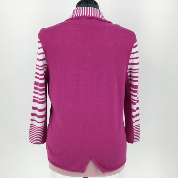 Orly Pink and White 3/4 Sleeve Cardigan, Large - Picture 9 of 16